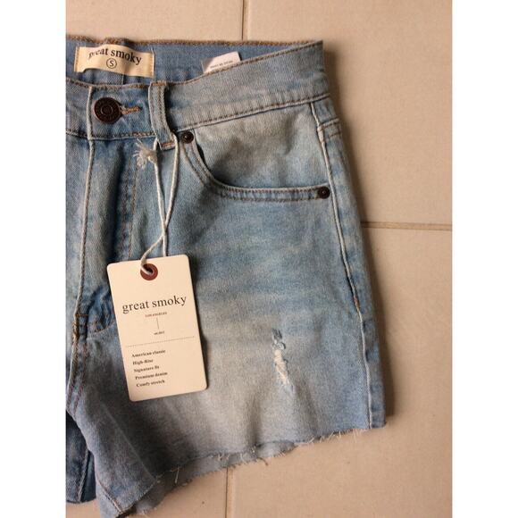 Great Smoky Cut Off Shorts Denim Jean High Waist Distressed - Picture 5 of 10